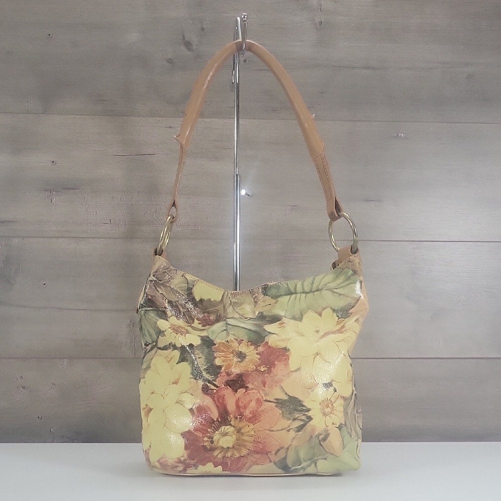 Maurizio Taiuti Floral Print Yellow Leather Shoulder Bag
